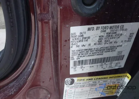 2011 Ford Expedition El Xlt from USA, damaged, VIN 1FMJK1J55BEF36992